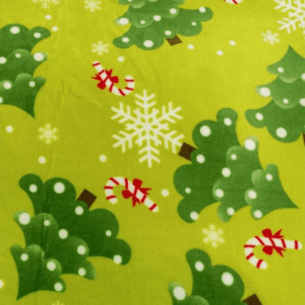 Set posteljine od mikropliša CHRISTMAS TREE zelena + plahta od mikroplyša SOFT 90x200 cm bijela, jednokrevetna
