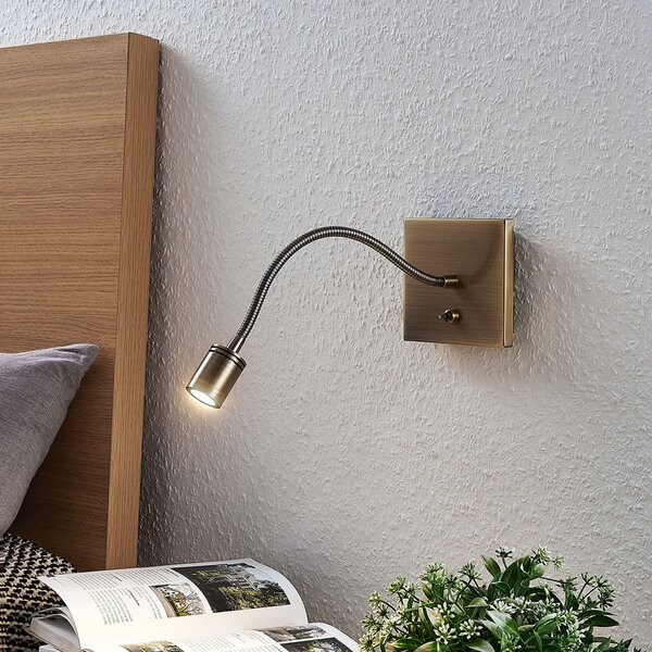 Lindby LED zidna lampa Mayar, mesing, metal, za čitanje, 11cm, Bronca / stari mesing, spavaća soba, Metal