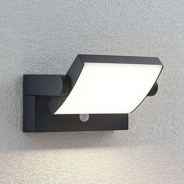Lindby Sherin LED vanjska zidna svjetiljka, antracit, senzor, IP54, Crno, Aluminij