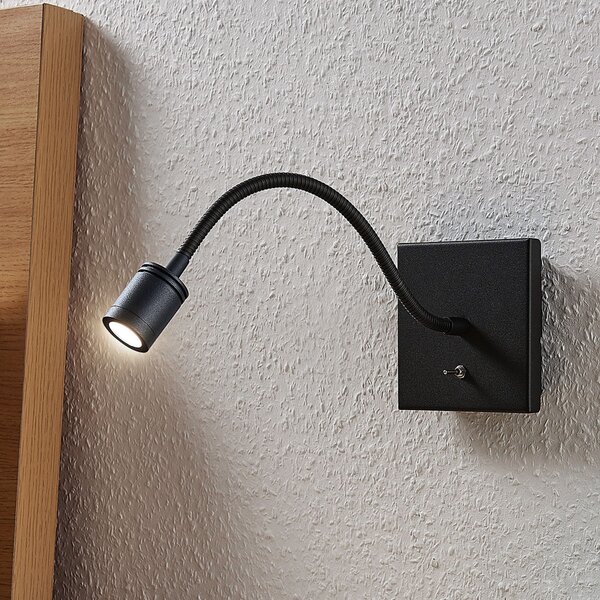 Lindby LED zidna lampa Mayar, crna, metal, za čitanje, 11cm, Crno, spavaća soba, Metal
