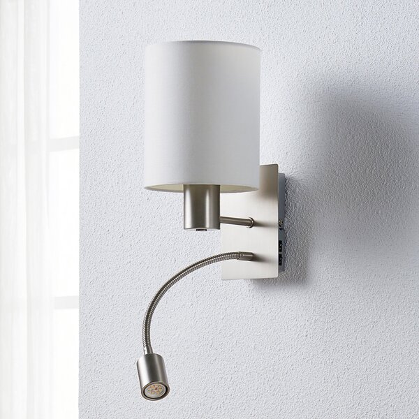 Lindby zidna lampa Shajan, 29 cm, tekstil, E27, LED svjetlo za čitanje, Bijela, Dnevni boravak/blagovaonica, Tkanina / tekstil