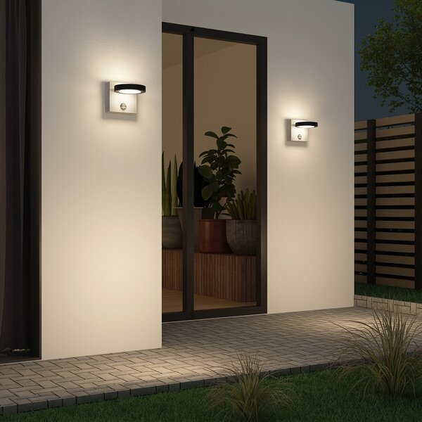 Lucande LED vanjska zidna svjetiljka Belna, beton, senzor, IP54, Crno, Beton, Zidni kvadrat