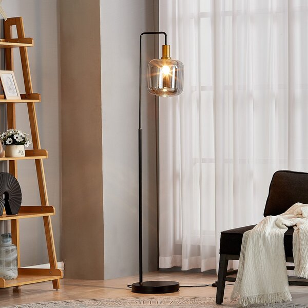 Lindby podna lampa Nimbora, 150 cm, crna, staklo, metal, Crno, Dnevni boravak/blagovaonica, Metal