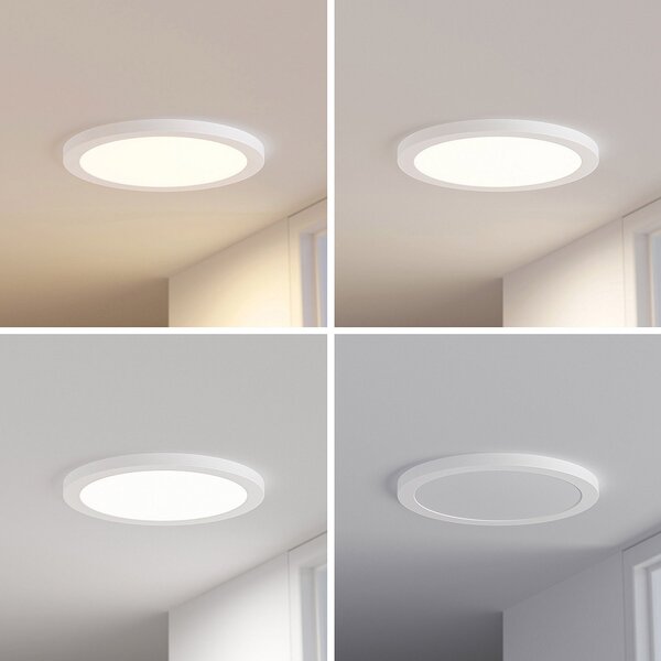 PRIOS Prios LED stropna svjetiljka Aureka, detektor pokreta, Ø 33 cm, bijela, Bijela, Dnevni boravak/blagovaonica, Aluminij, Pokrivač okrugli izravno