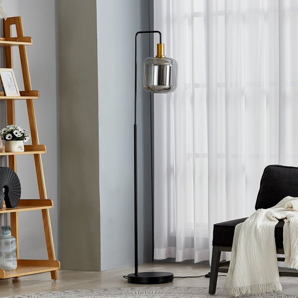 Lindby podna lampa Nimbora, 150 cm, crna, staklo, metal, Crno, Dnevni boravak/blagovaonica, Metal