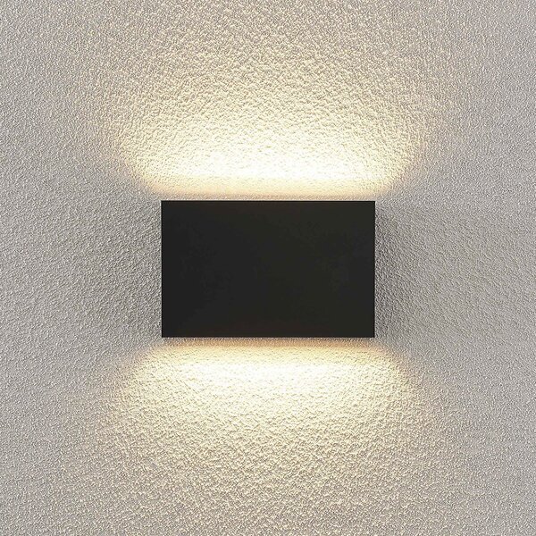 Lindby LED vanjska zidna svjetiljka Jarte, 20cm, gore/dolje, siva, IP65, Crno, Plastika, Zidna utičnica iznad/dolje