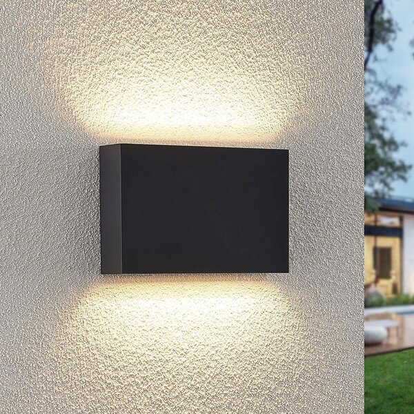Lindby LED vanjska zidna svjetiljka Jarte, 20cm, gore/dolje, siva, IP65, Crno, Plastika, Zidna utičnica iznad/dolje