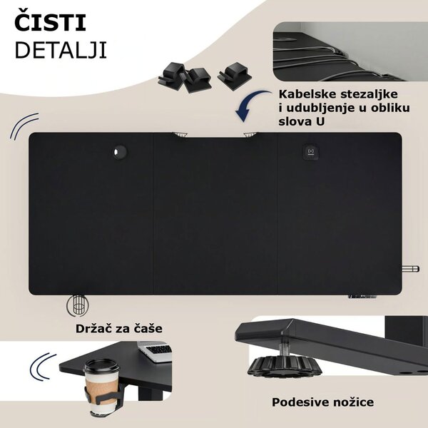 Podesivi uredski stol FLEXI, 160x75x72–117cm, crni Casaria