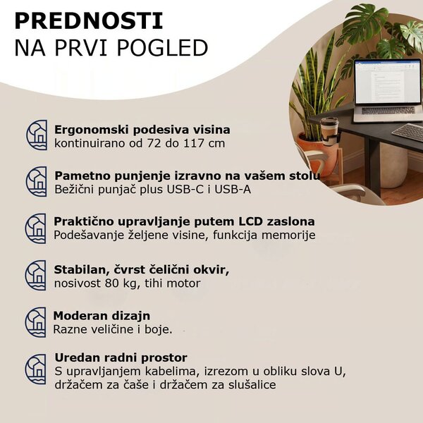Podesivi uredski stol FLEXI, 160x75x72–117cm, crni Casaria