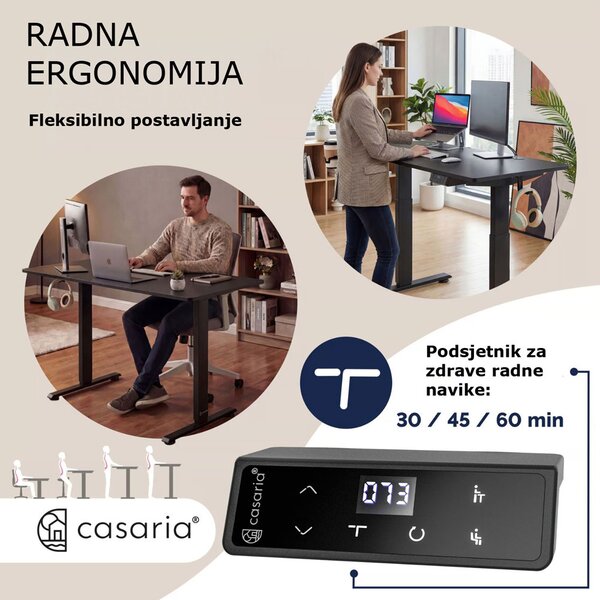 Podesivi uredski stol FLEXI, 160x75x72–117cm, crni Casaria