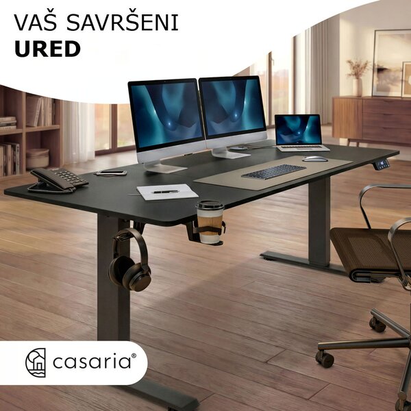 Podesivi uredski stol FLEXI, 160x75x72–117cm, crni Casaria