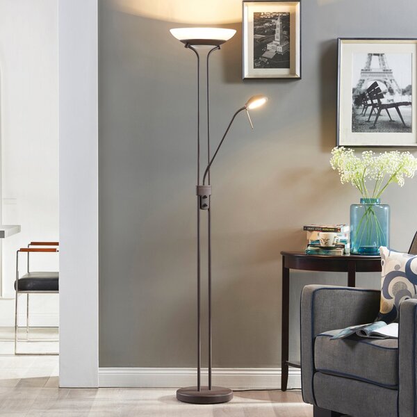 Lindby LED podna lampa Yveta, u boji hrđe, metalna, prigušiva, prigušiva, Smeđa / hrđa, Dnevni boravak/blagovaonica, Metal, Svjetlo za čitanje