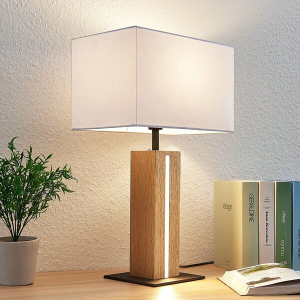 Lindby stolna lampa Garry, 2 žarulje, bijela, drvo, 53 cm, E27, prigušiva, Bijela, Dnevni boravak/blagovaonica, Tkanina / tekstil