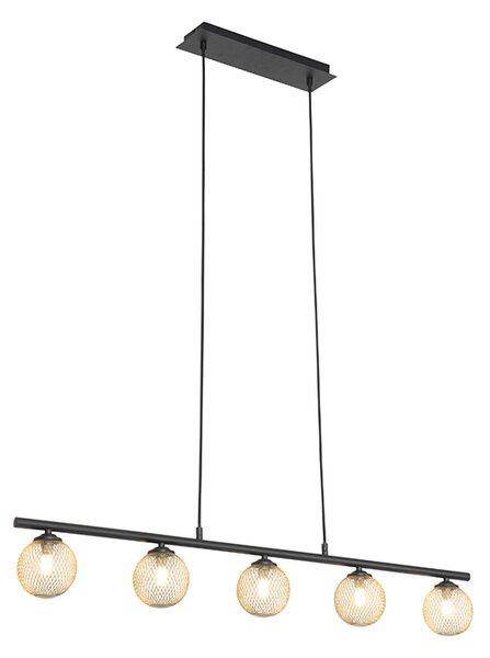 Moderna viseća svjetiljka crna sa zlatom 100 cm 5-svjetla - atenska žica