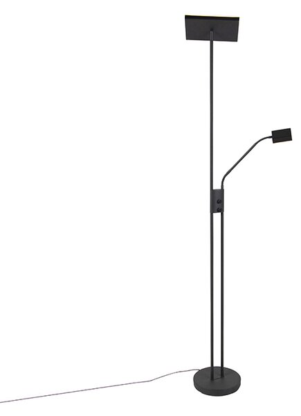 Moderna podna lampa crna uključujući LED i prigušivač s lampom za čitanje - Jazzy