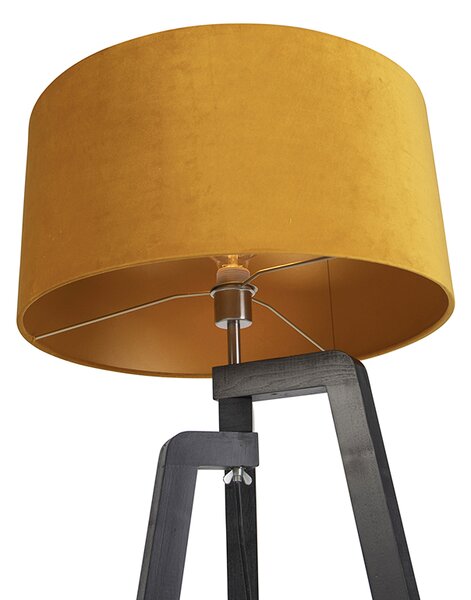 Podna lampa tronožac crna sa žutim sjenilom i zlatom 50 cm - Puros