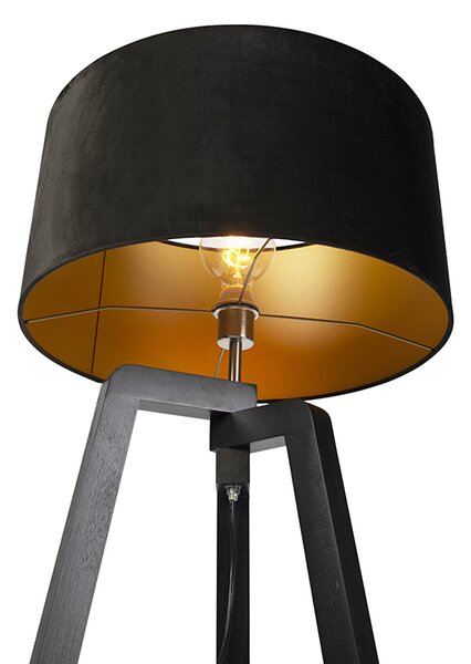 Podna lampa tronožac crni drvo s crnom sjenilom 50 cm - Puros
