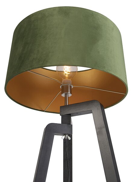 Podna lampa tronožac crna sa zelenom sjenilom i zlatom 50 cm - Puros