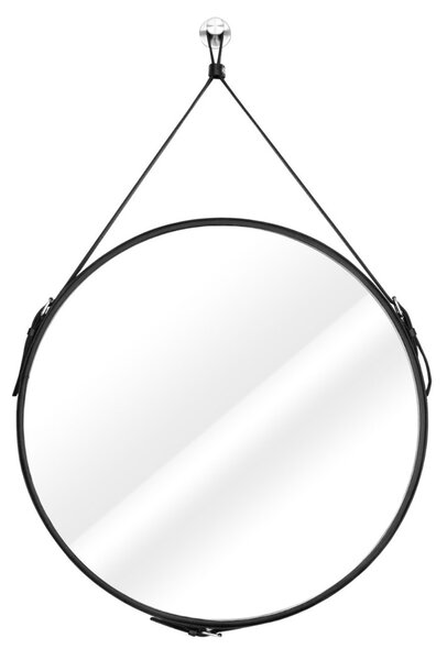 Crno okruglo ogledalo s kožnom ručkom ESHA Promjer ogledala: 40 cm