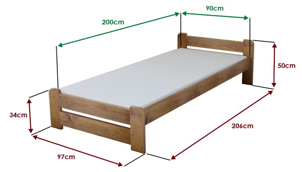 Krevet Emily 90 x 200 cm, hrast Podnica: Sa podnicom od letvi, Madrac: Bez madraca