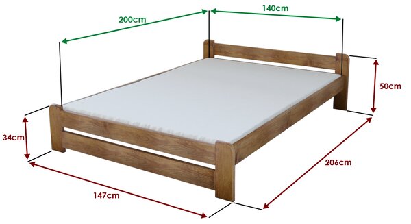 Krevet Emily 140 x 200 cm, hrast Podnica: Sa podnicom od letvi, Madrac: Bez madraca