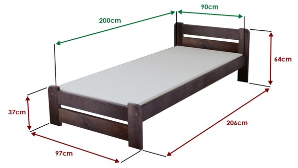 Krevet Laura 90 x 200 cm, orah Podnica: Sa podnicom od letvi, Madrac: Madrac Deluxe 10 cm