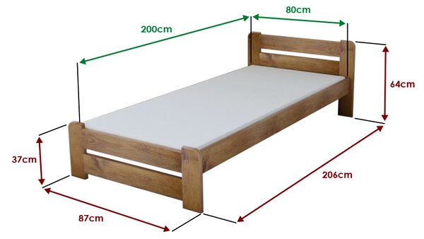Krevet Laura 80 x 200, hrast Podnica: Sa podnicom od letvi, Madrac: Bez madraca