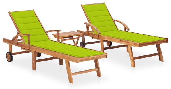 VidaXL Ležaljke za sunčanje sa stolićem i jastukom 2 kom od tikovine