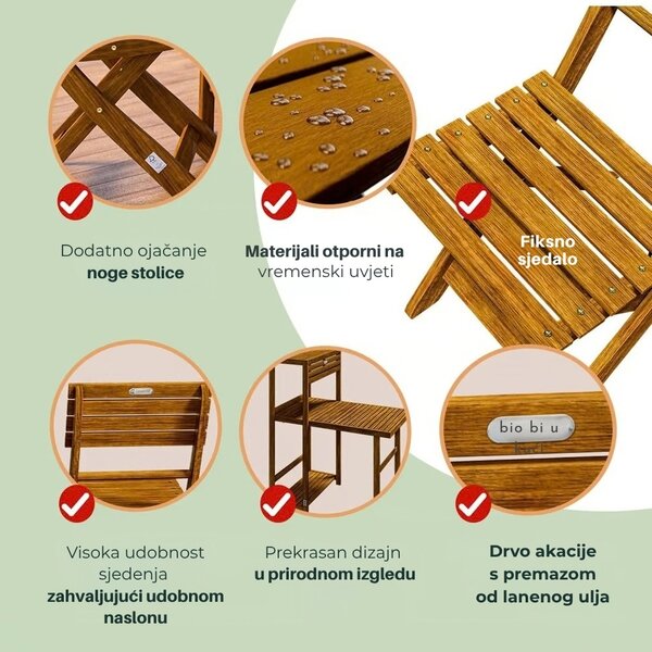 Balkonski set PATIO, 3-dijelni, prirodno drvo Casaria