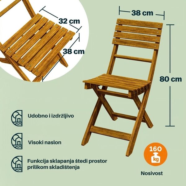Balkonski set PATIO, 3-dijelni, prirodno drvo Casaria