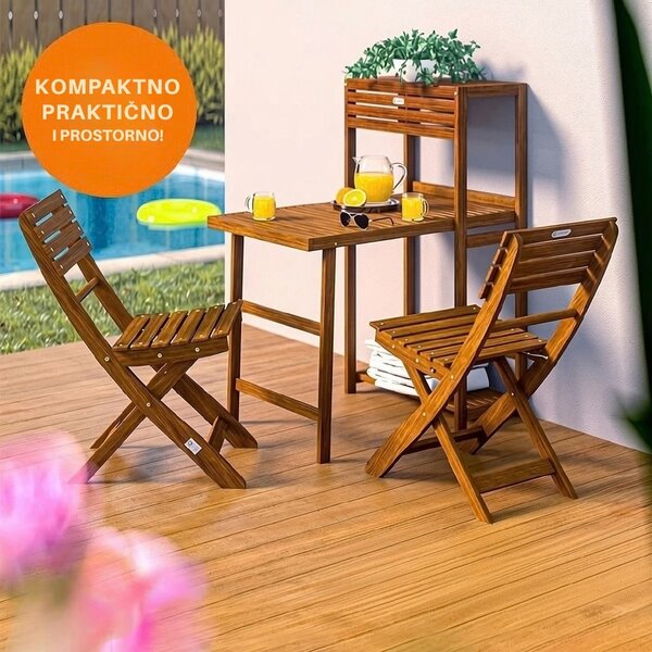 Balkonski set PATIO, 3-dijelni, prirodno drvo Casaria