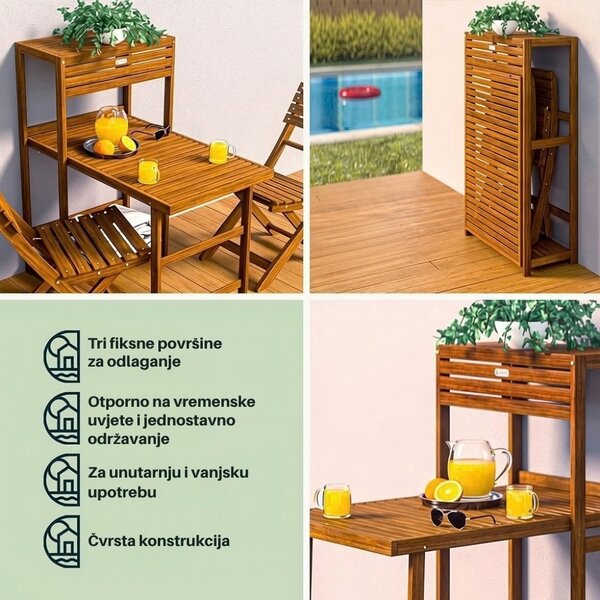 Balkonski set PATIO, 3-dijelni, prirodno drvo Casaria