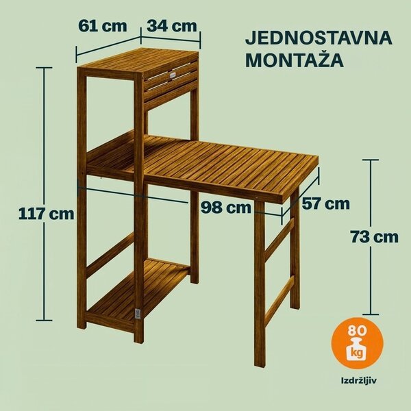 Balkonski set PATIO, 3-dijelni, prirodno drvo Casaria