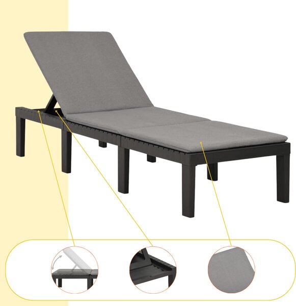 Vrtna ležaljka HAITI s podlogom, 65×195×78cm, antracit I.P.A.E-Progarden