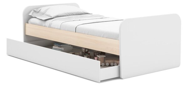 Bijeli dječji krevet u dekoru bora s dodatnim ležajem s prostorom za odlaganje s podnicom 90x200 cm Esteban – Marckeric