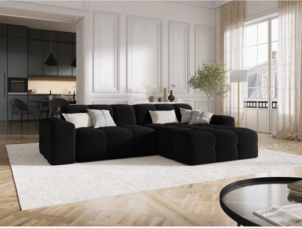 Crna baršunasta kutna garnitura (desni kut) Kendal - Micadoni Home