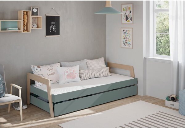 Zeleni/prljavo zeleni dječji krevet od masivnog bora s dodatnim ležajem s prostorom za odlaganje s podnicom 90x200 cm Carrie – Marckeric