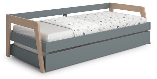 Zeleni/prljavo zeleni dječji krevet od masivnog bora s dodatnim ležajem s prostorom za odlaganje s podnicom 90x200 cm Carrie – Marckeric