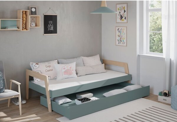 Zeleni/prljavo zeleni dječji krevet od masivnog bora s dodatnim ležajem s prostorom za odlaganje s podnicom 90x200 cm Carrie – Marckeric