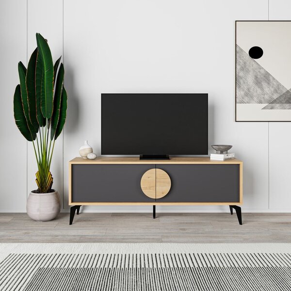 Crna/u prirodnoj boji TV komoda u dekoru hrasta 140x51 cm Vae – Marckeric
