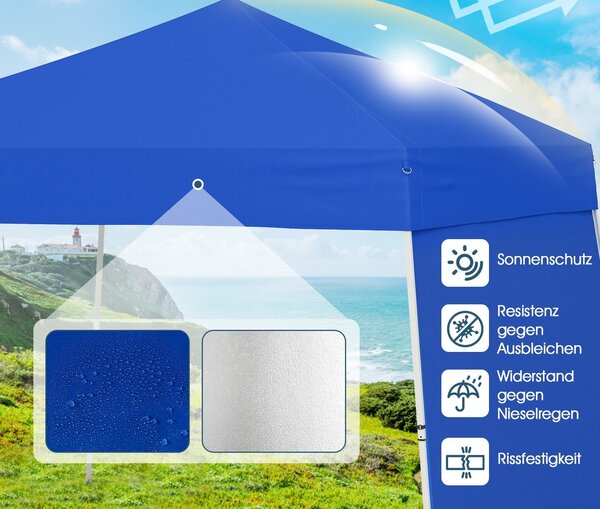 Pop-up paviljon 430 x 280 cm s 2 sklopive bočne ploče za tendu u plavoj boji
