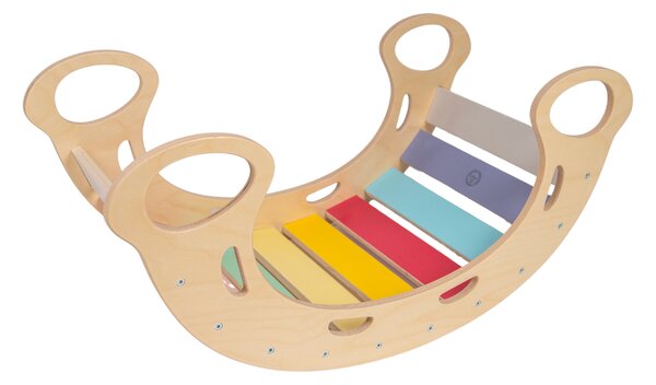 Drvena Montessori ljuljačka 5u1 sa daskom 2u1 - komplet svježe boje