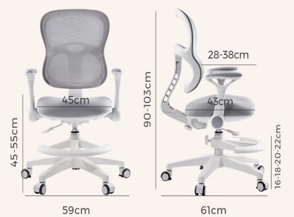 Dječja ergonomska stolica sa naslonima (za radni stol) - siva + GRATIS navlaka