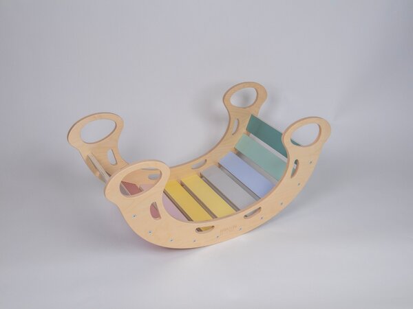Drvena Montessori ljuljačka 5u1 sa daskom 2u1 - set pastel
