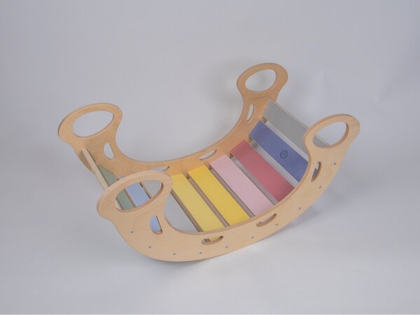 Drvena Montessori ljuljačka 5u1 sa daskom 2u1 - set pastel