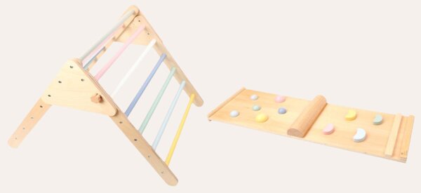 Drveni Piklerov trokut 59 cm s Montessori pločom set - pastel