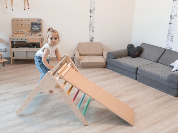 Drveni Piklerov trokut 59 cm s Montessori pločom set - pastel