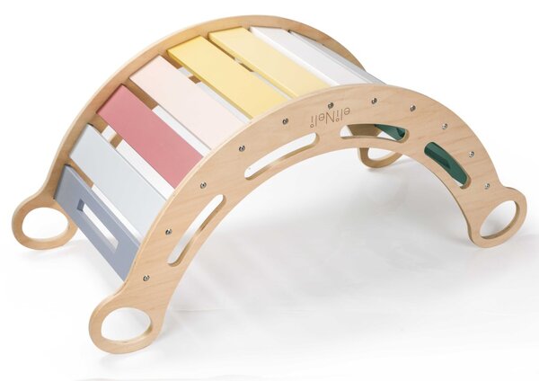 Drvena Montessori ljuljačka 100 cm 6u1 Max sa daskom i stolicom - set pastel