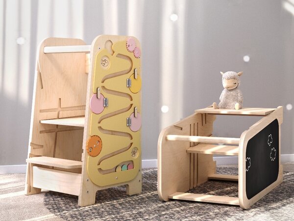 Rastući Montessori toranj za učenje 5u1 Play 75 cm - žuti