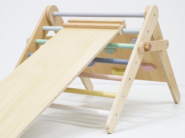 Rastući montessori Piklerov trokut 59 cm 3u1 s activity board pločom 2u1 - pastel
